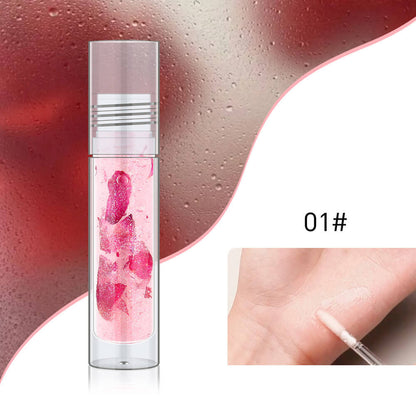 3-Shade Lip Oil Plumping Lip Gloss Real Rose Petals Pearlescent Shimmer