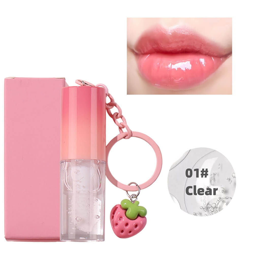 10-Color Fruit Lip Oil Plumping Lip Gloss Moisturizing With Strawberry Keychain