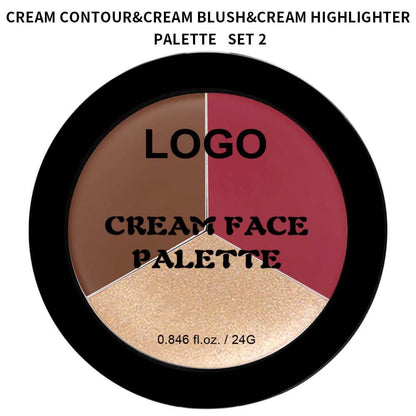 3-in-1 Multi-Shade Palette Highlighter & Contour & Blush Long-Lasting High Pigment