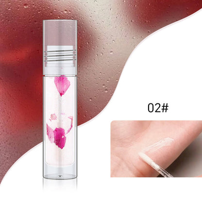 3-Shade Lip Oil Plumping Lip Gloss Real Rose Petals Pearlescent Shimmer