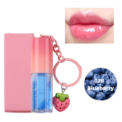 10-Color Fruit Lip Oil Plumping Lip Gloss Moisturizing With Strawberry Keychain
