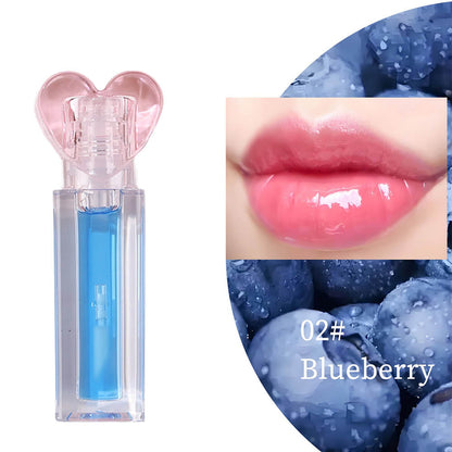 10-Color Fruit Lip Oil Clear Plumping Lip Gloss Moisturizing Heart-Shaped