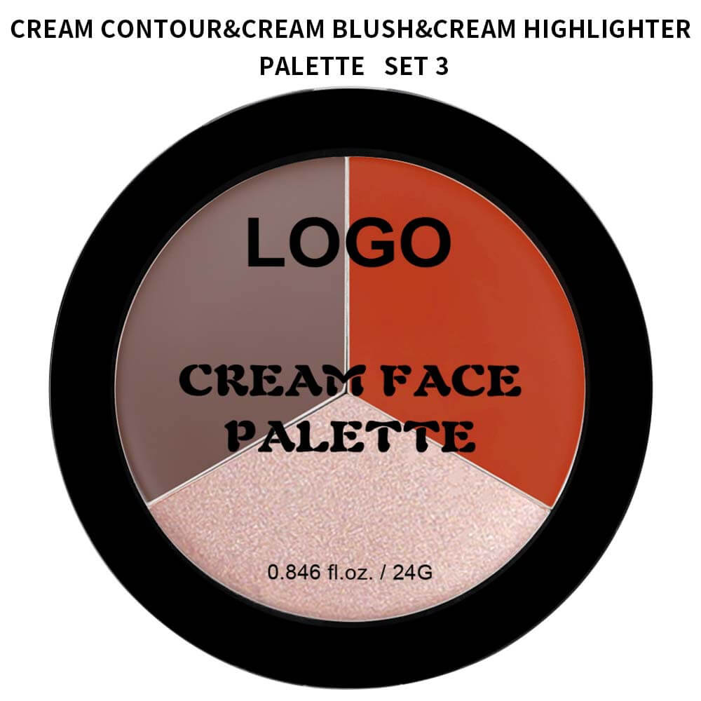 3-in-1 Multi-Shade Palette Highlighter & Contour & Blush Long-Lasting High Pigment