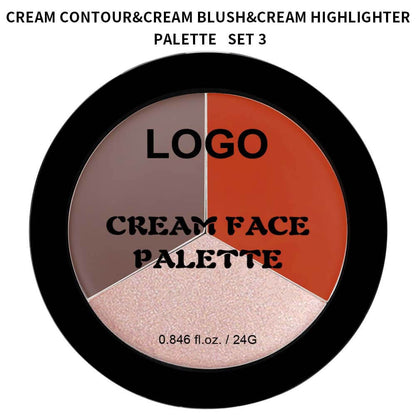 3-in-1 Multi-Shade Palette Highlighter & Contour & Blush Long-Lasting High Pigment