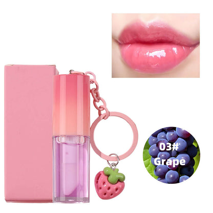 10-Color Fruit Lip Oil Plumping Lip Gloss Moisturizing With Strawberry Keychain