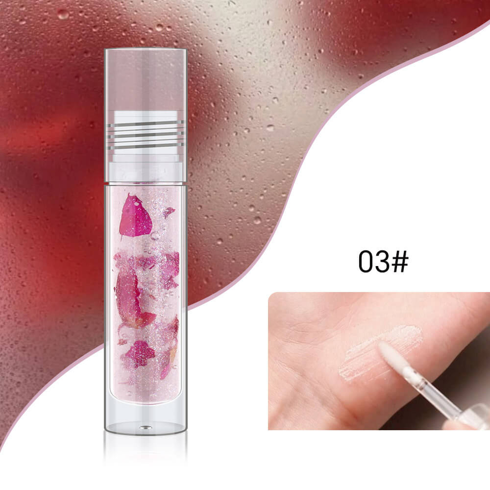 3-Shade Lip Oil Plumping Lip Gloss Real Rose Petals Pearlescent Shimmer