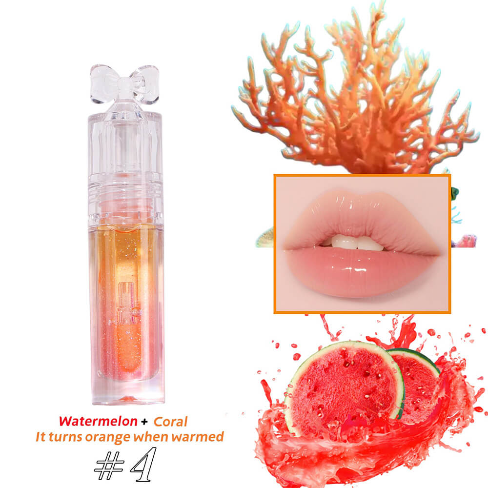 5-Color Plumping Lip Oil Dual-Tone Botanical Fruit Lip Gloss Color-Changing