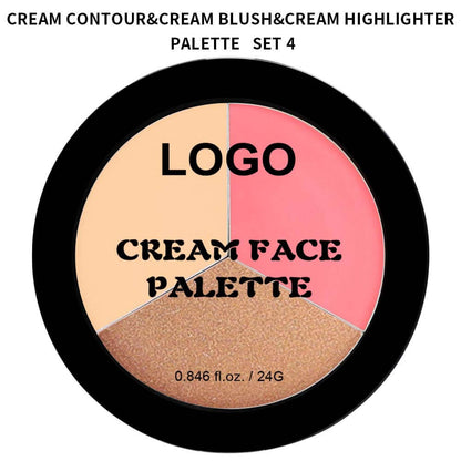 3-in-1 Multi-Shade Palette Highlighter & Contour & Blush Long-Lasting High Pigment