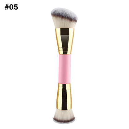 10-Color Double-Ended Makeup Brushes Soft Loose Powder Contour Flat Foundation Brush