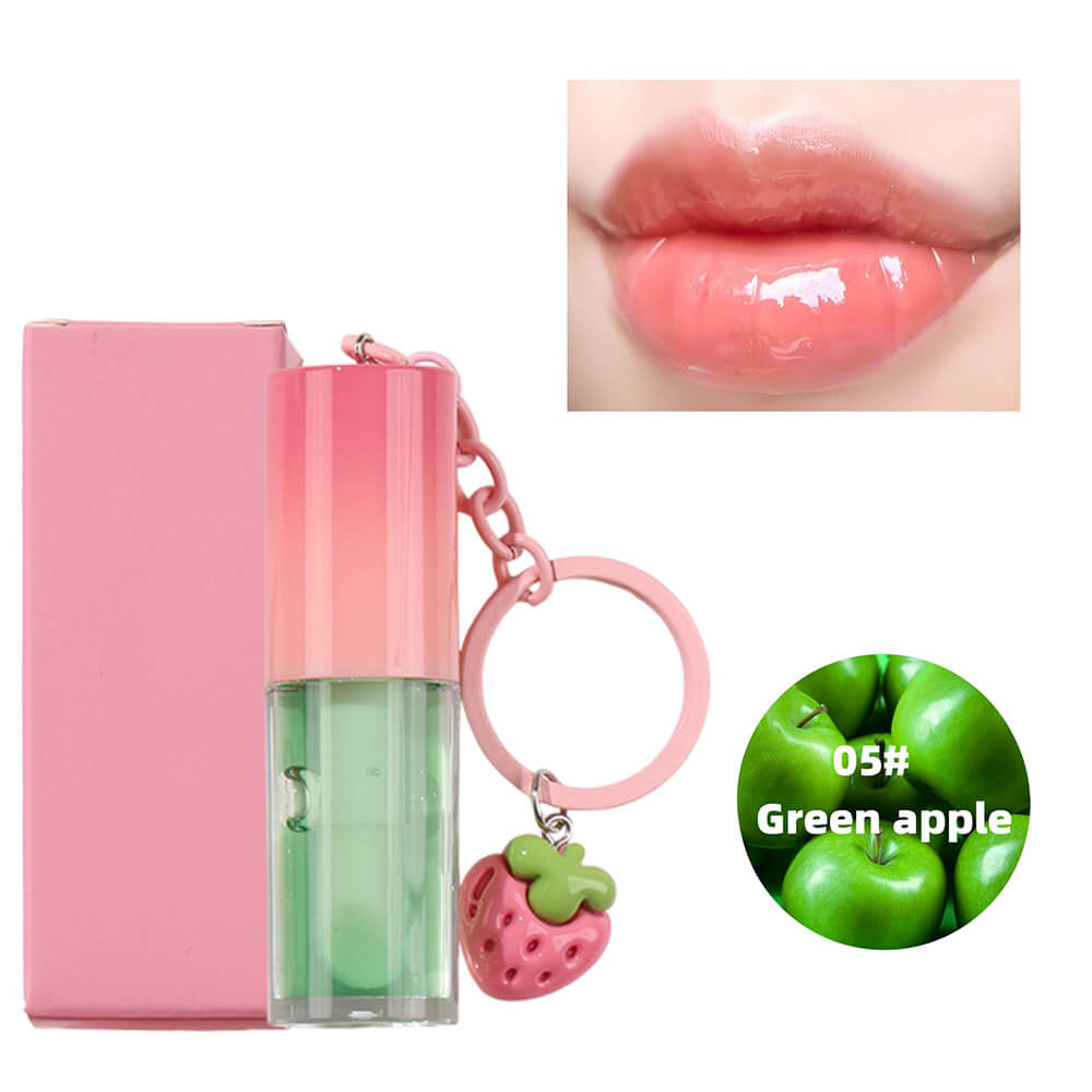 10-Color Fruit Lip Oil Plumping Lip Gloss Moisturizing With Strawberry Keychain