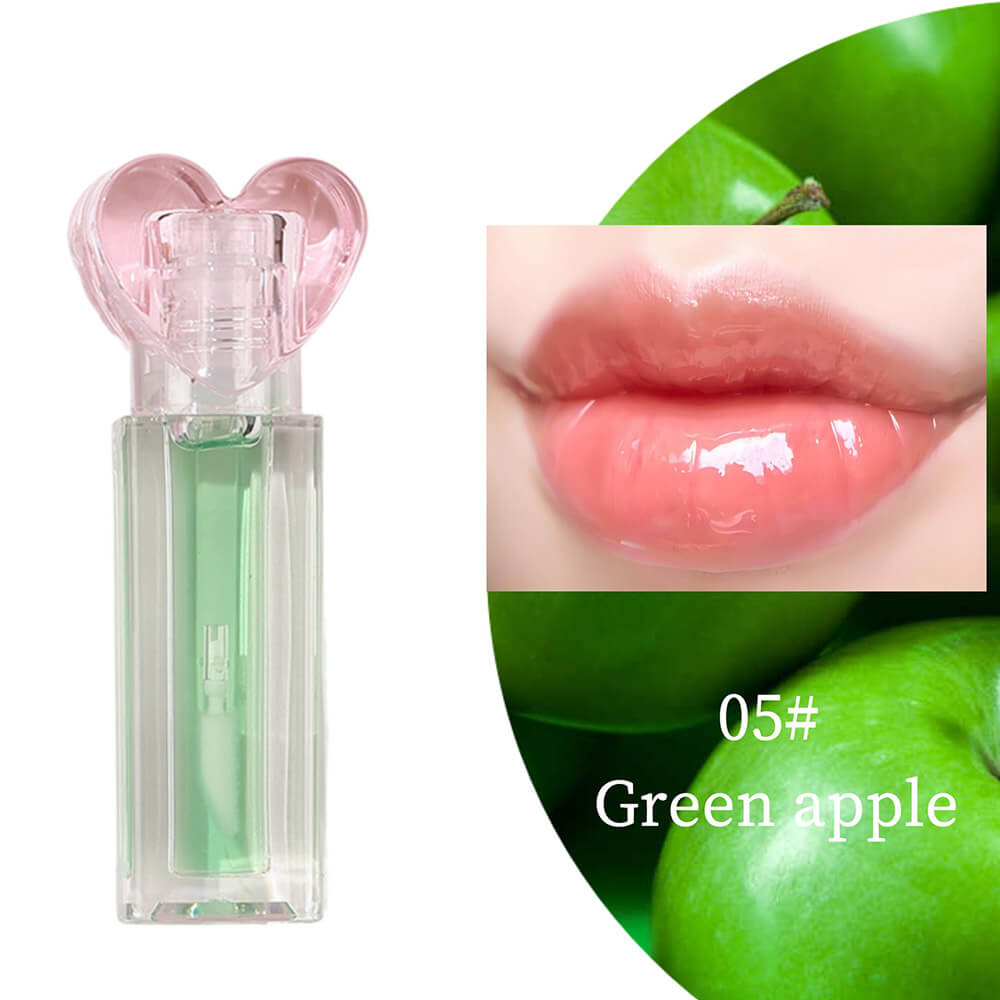 10-Color Fruit Lip Oil Clear Plumping Lip Gloss Moisturizing Heart-Shaped