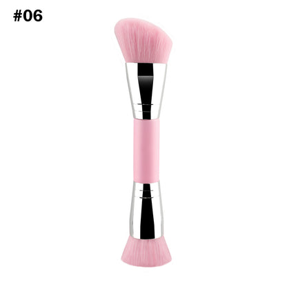 10-Color Double-Ended Makeup Brushes Soft Loose Powder Contour Flat Foundation Brush