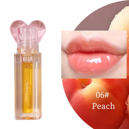 10-Color Fruit Lip Oil Clear Plumping Lip Gloss Moisturizing Heart-Shaped