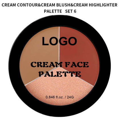 3-in-1 Multi-Shade Palette Highlighter & Contour & Blush Long-Lasting High Pigment