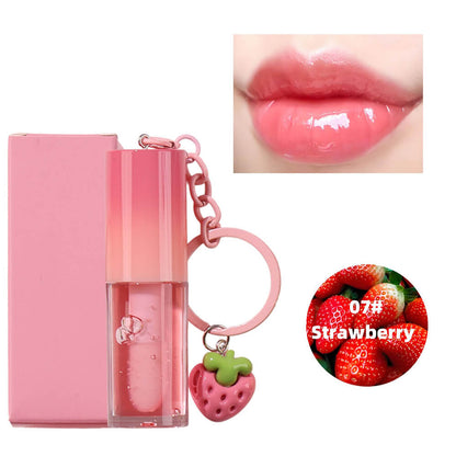 10-Color Fruit Lip Oil Plumping Lip Gloss Moisturizing With Strawberry Keychain