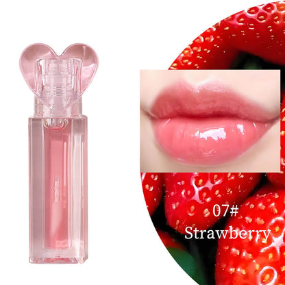 10-Color Fruit Lip Oil Clear Plumping Lip Gloss Moisturizing Heart-Shaped