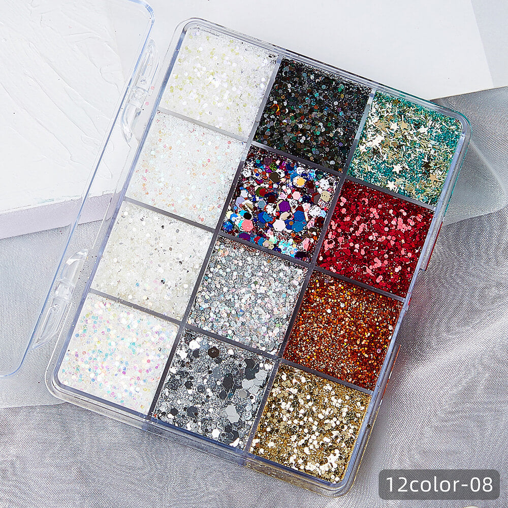 12 color glitter gel highlight powder adhesive-free sequin face body makeup