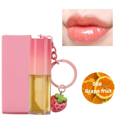 10-Color Fruit Lip Oil Plumping Lip Gloss Moisturizing With Strawberry Keychain