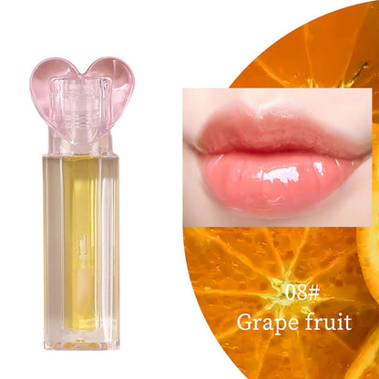 10-Color Fruit Lip Oil Clear Plumping Lip Gloss Moisturizing Heart-Shaped