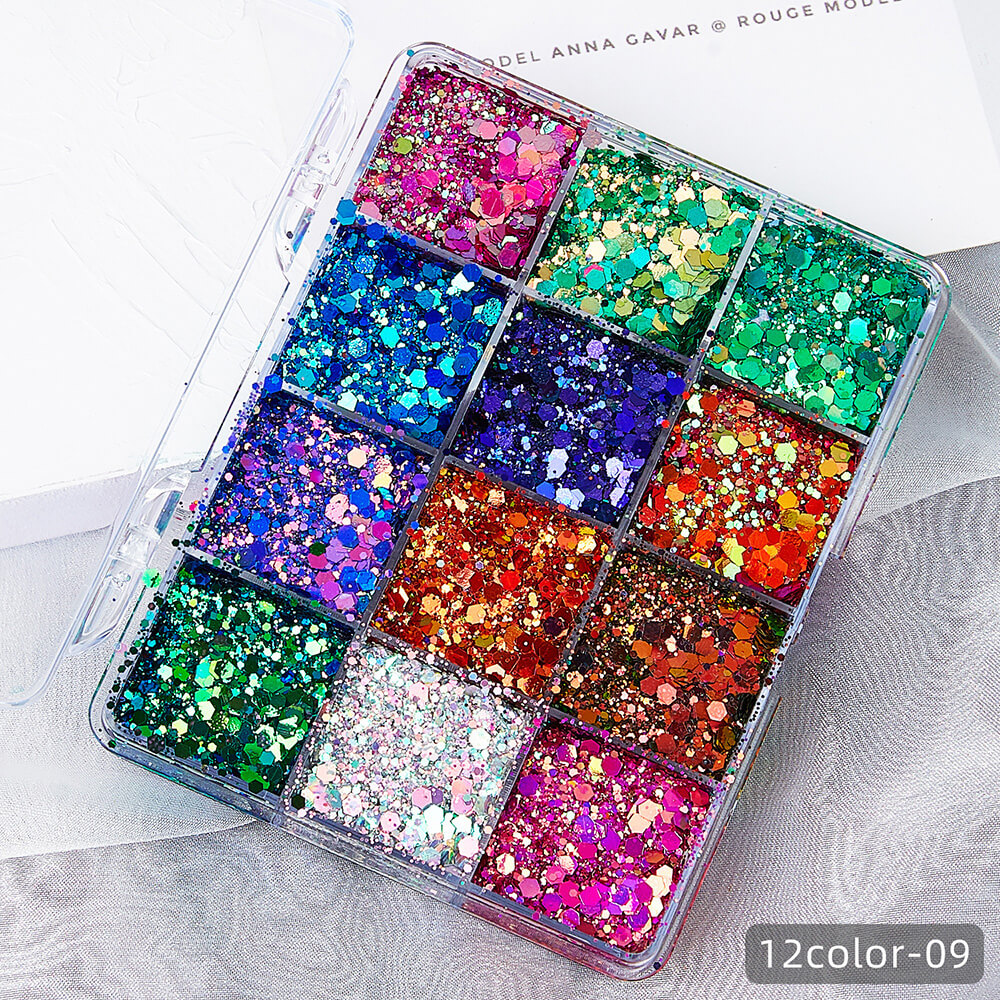 12 color glitter gel highlight powder adhesive-free sequin face body makeup