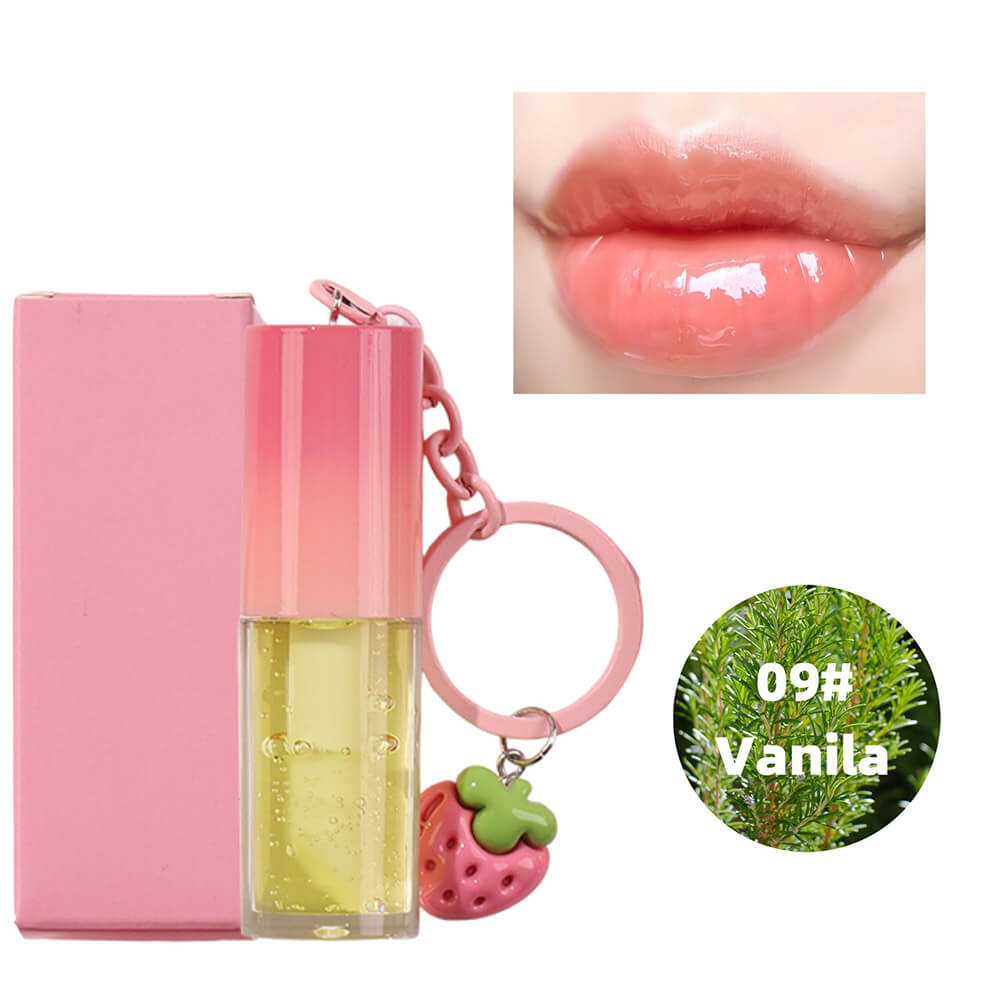 10-Color Fruit Lip Oil Plumping Lip Gloss Moisturizing With Strawberry Keychain