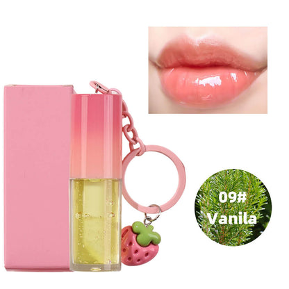 10-Color Fruit Lip Oil Plumping Lip Gloss Moisturizing With Strawberry Keychain