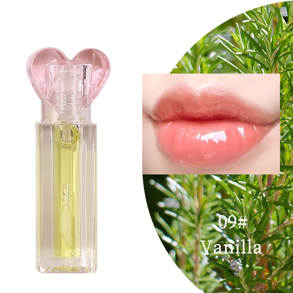 10-Color Fruit Lip Oil Clear Plumping Lip Gloss Moisturizing Heart-Shaped