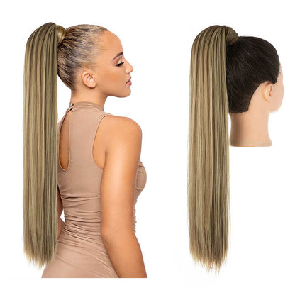 Wigs velcro ponytail matte silk long straight hair wrapped wig 23.6 inch