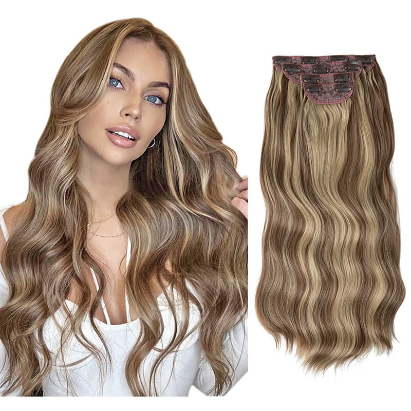 Hair extensions clip in hair four-piece wig set hair clips curly fiber 22 inch