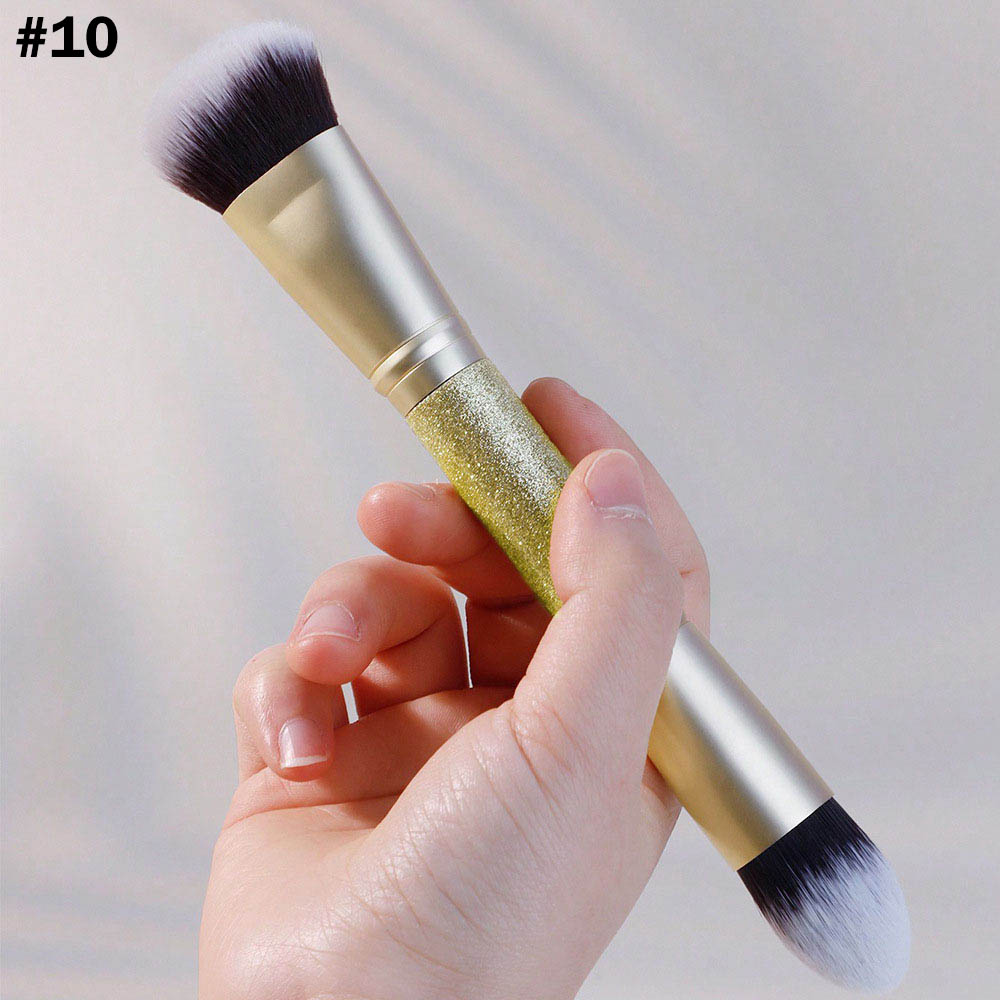 10-Color Double-Ended Makeup Brushes Soft Loose Powder Contour Flat Foundation Brush