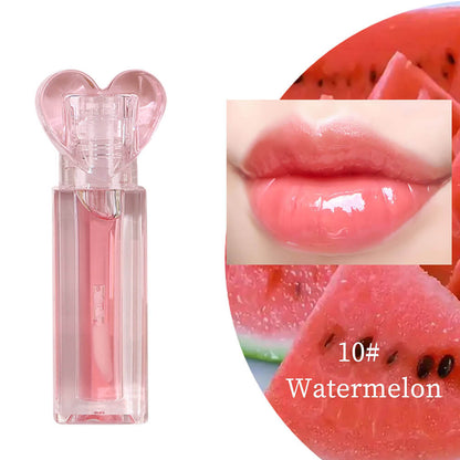 10-Color Fruit Lip Oil Clear Plumping Lip Gloss Moisturizing Heart-Shaped