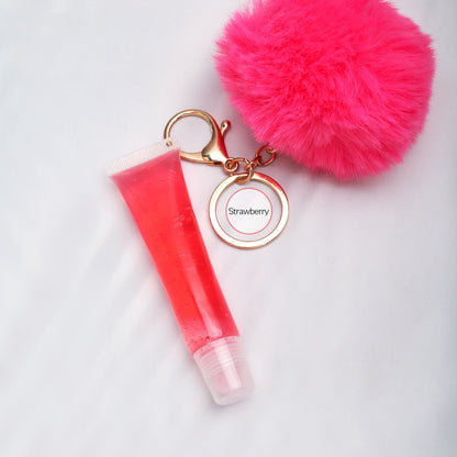 13 Color Fruity Lip Gloss Pompom Keychain Vegan Lipgloss 15ml Private Label
