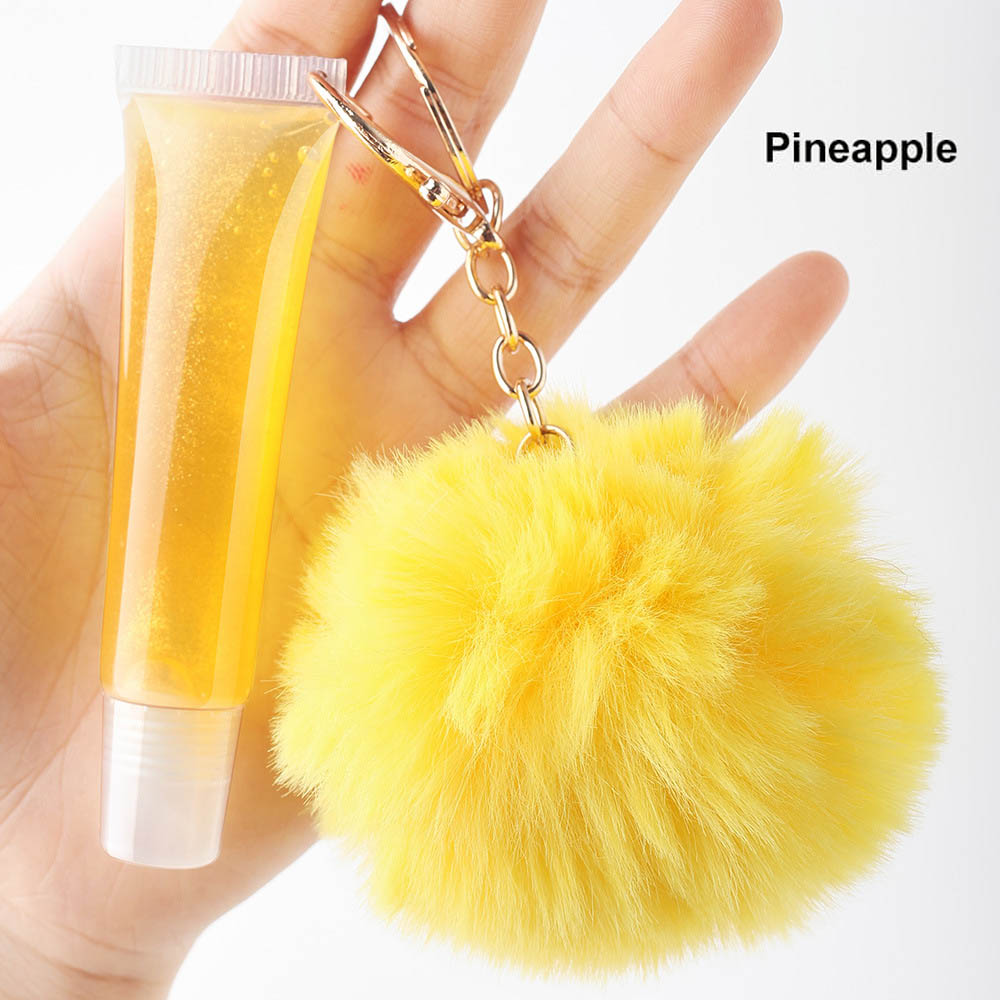 13 Color Fruity Lip Gloss Pompom Keychain Vegan Lipgloss 15ml Private Label