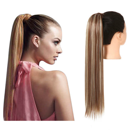 Wigs velcro ponytail matte silk long straight hair wrapped wig 23.6 inch