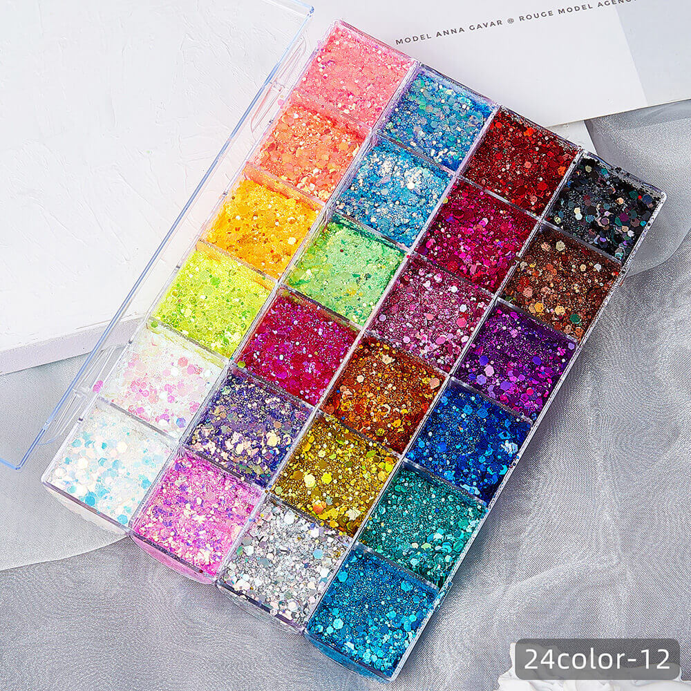24 color glitter gel highlight powder face body mermaid sequin adhesive-free