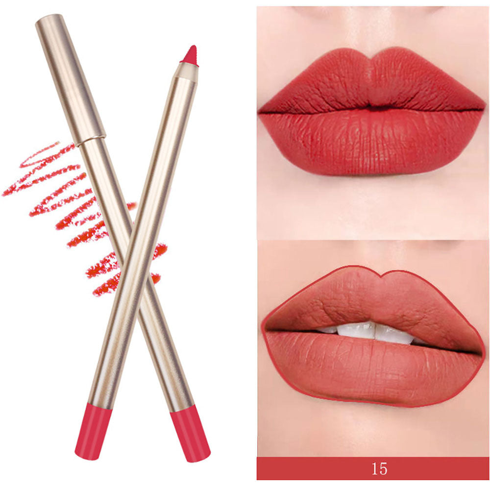 15 Color Matte Lip Liner Gold Lip Pencil Waterproof High Pigmented Vegan