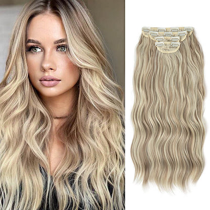 Hair extensions clip in hair four-piece wig set hair clips curly fiber 22 inch