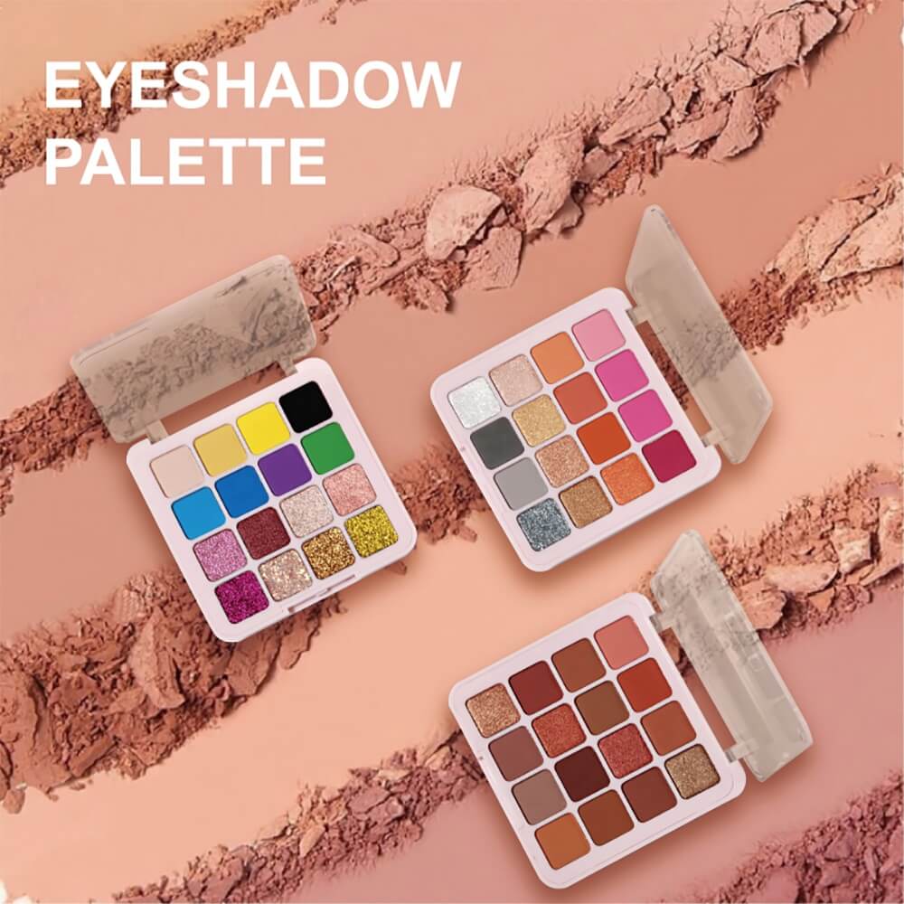 16 colors vegan eyeshadow palette matte glitter long lasting no logo