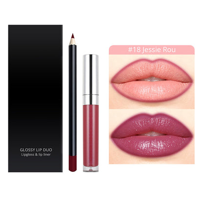 20-Color LIP DUO Set Nude Lip Gloss & Lip Liner Kit High Pigment Moisturizing