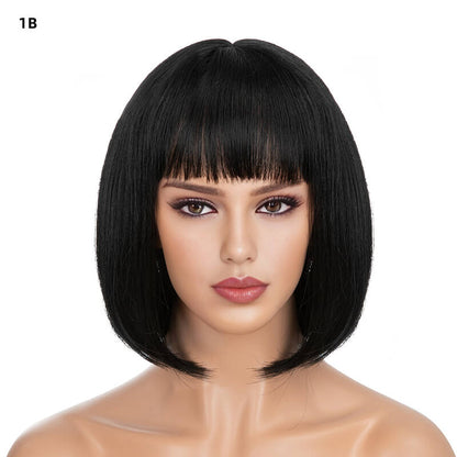 Wigs short straight hair bobo head air bangs whole wig headgear