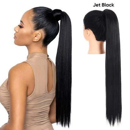Wigs velcro ponytail matte silk long straight hair wrapped wig 23.6 inch