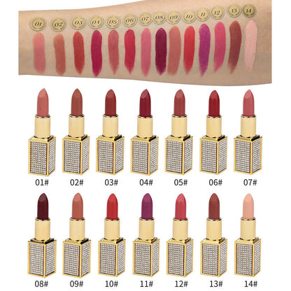 14 color matte lipstick diamond tube creamy moisturizing