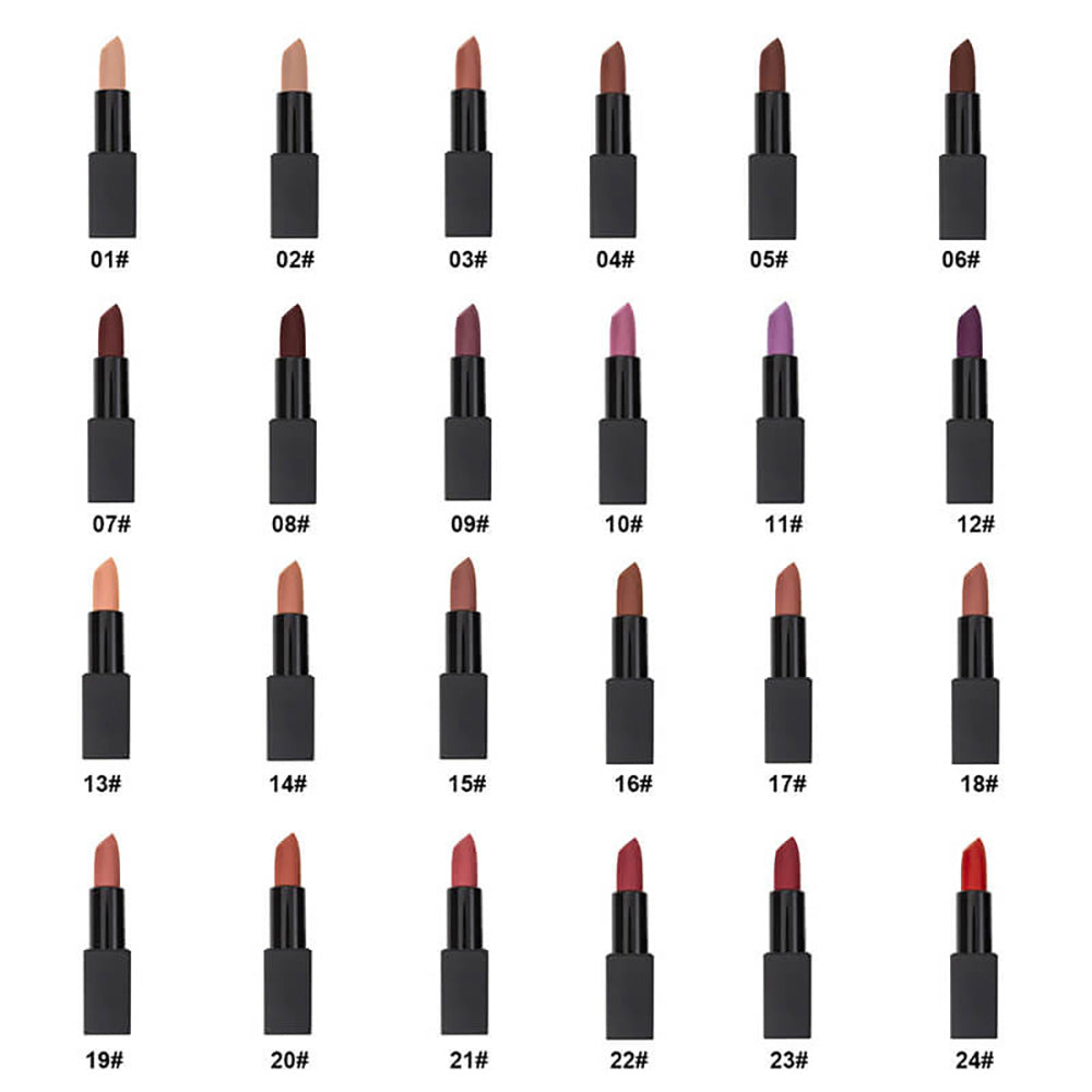 24 Color Matte Lipstick High Pigmented Long Lasting Vegan Private Label