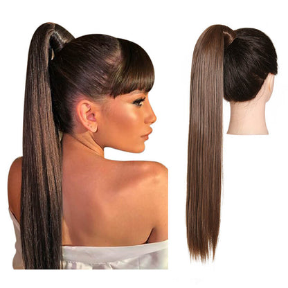 Wigs velcro ponytail matte silk long straight hair wrapped wig 23.6 inch