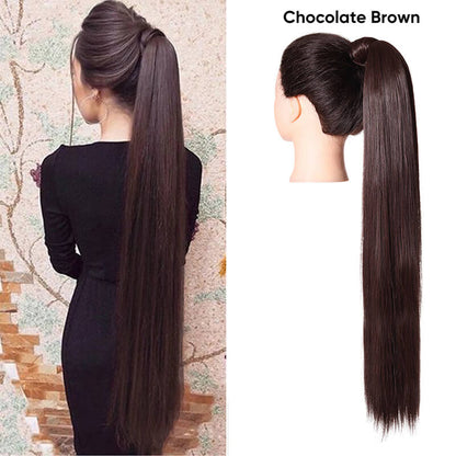 Wigs velcro ponytail matte silk long straight hair wrapped wig 23.6 inch
