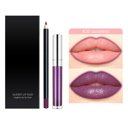 20-Color LIP DUO Set Nude Lip Gloss & Lip Liner Kit High Pigment Moisturizing