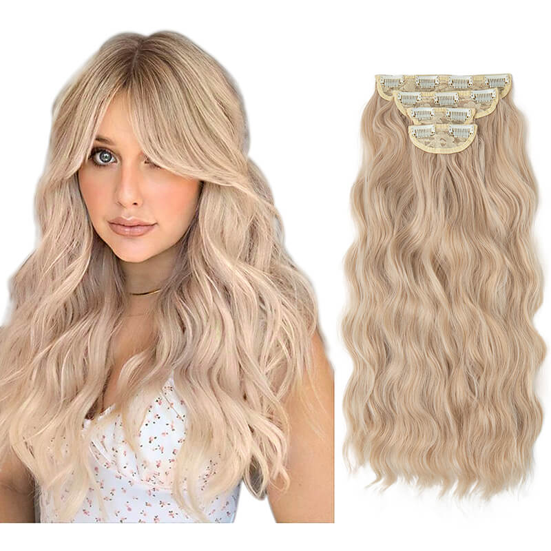 Hair extensions clip in hair four-piece wig set hair clips curly fiber 22 inch