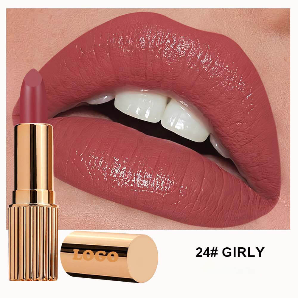 24 Color Matte Lipstick High Pigmented Long Lasting Waterproof Gold Tube