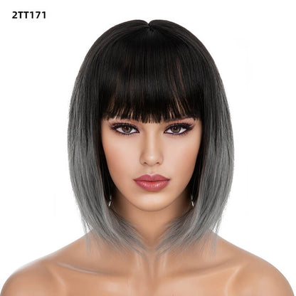 Wigs short straight hair bobo head air bangs whole wig headgear