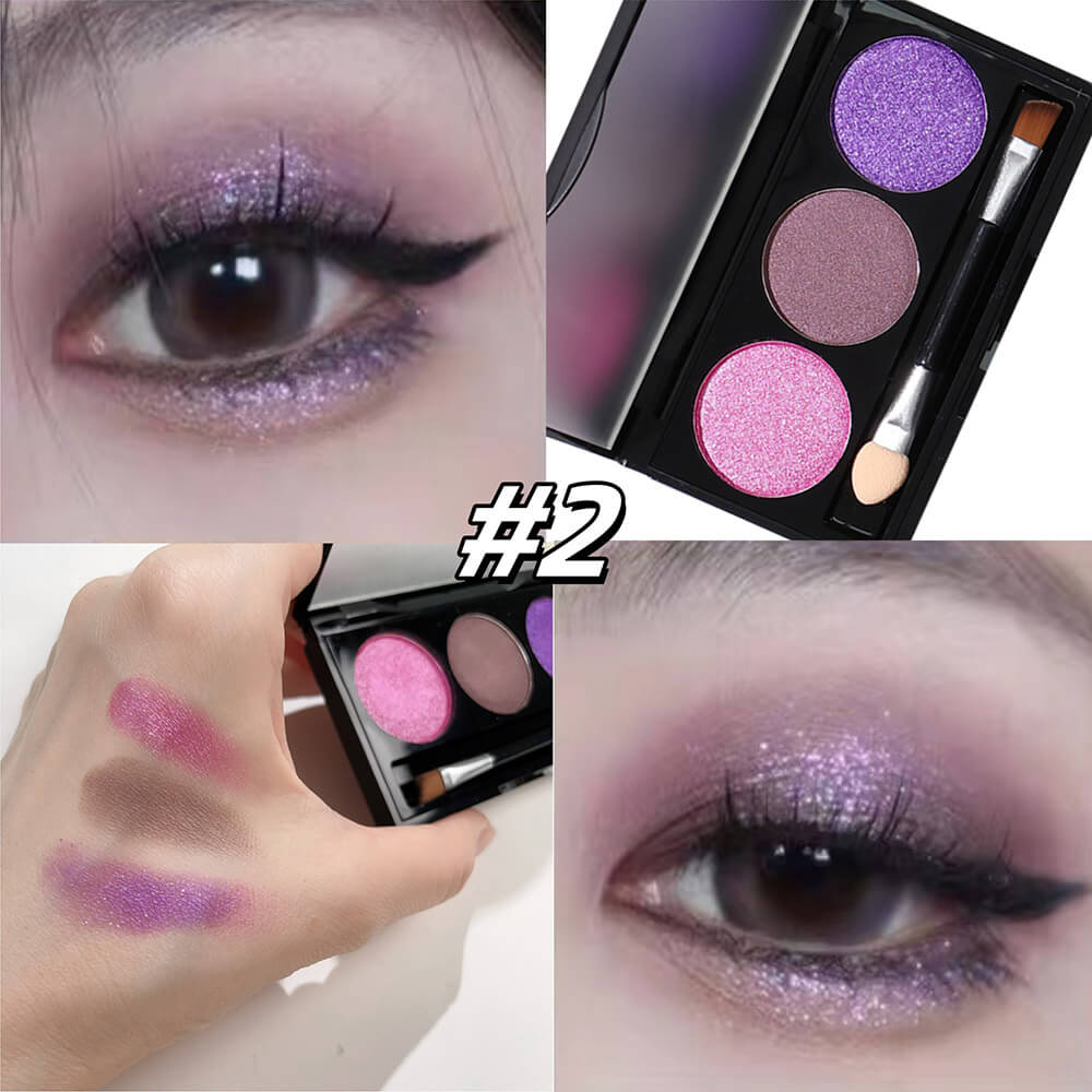 3-Color Matte Eyeshadow Palette Powder Waterproof High Pigment With Brush